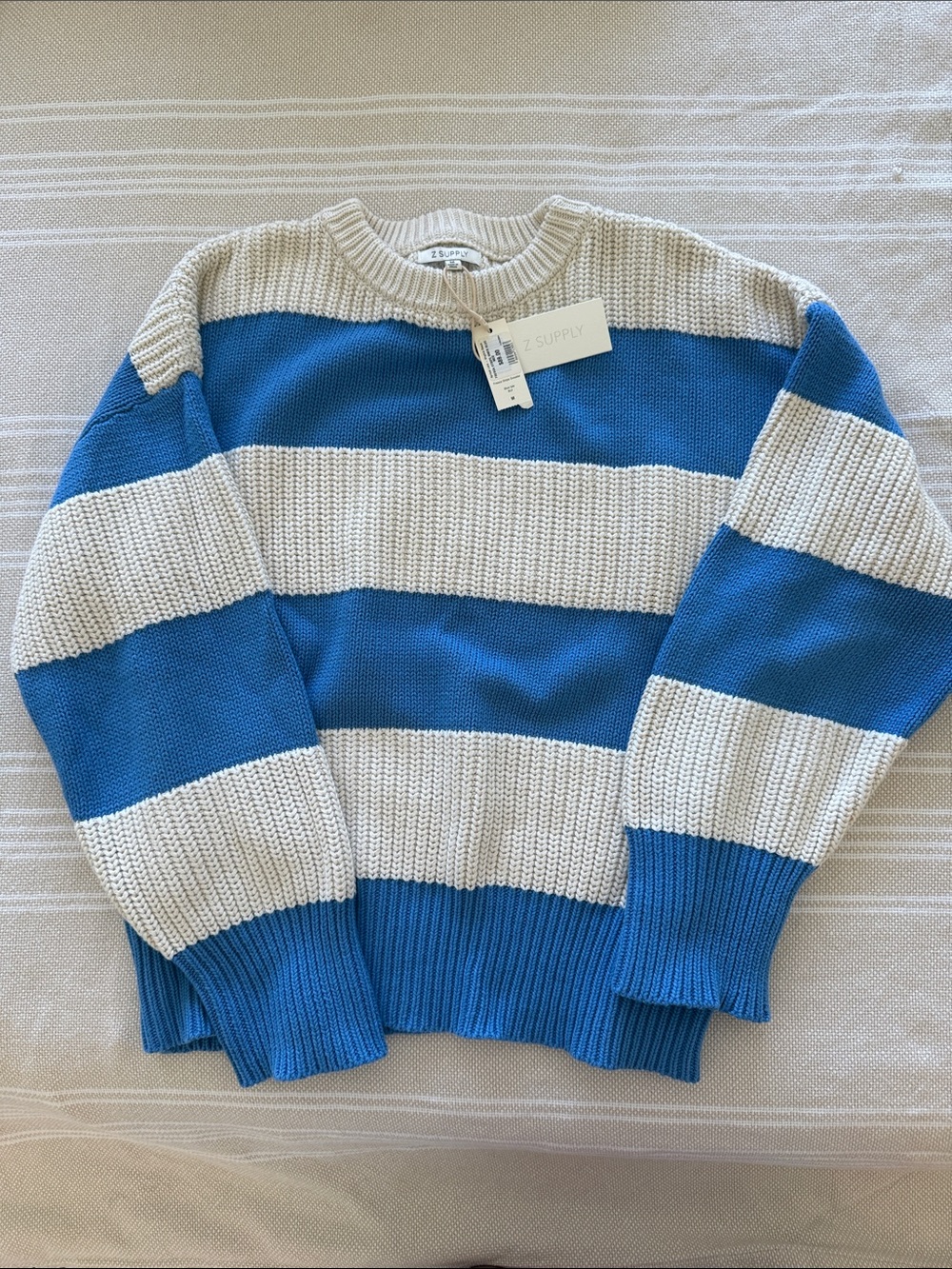 Z Supply Blue and Cream Striped Crewneck Sweater